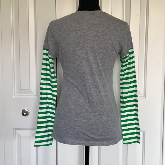 Donating soon! Lucky Charm Medium Long Sleeve St.Patrick’s Shirt Striped Sleeves - Picture 3 of 8